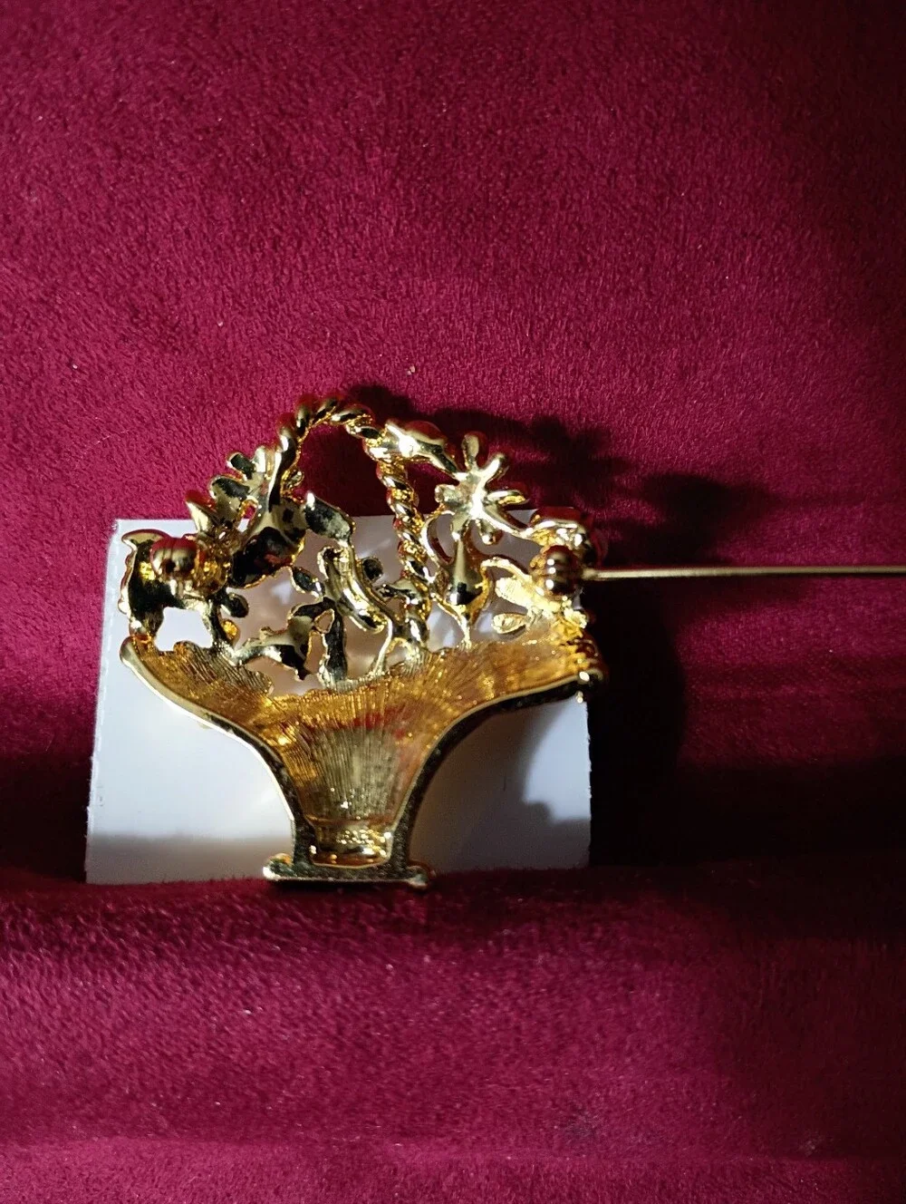 Gold Pearl Floral Basket Brooch - by TRIFARI